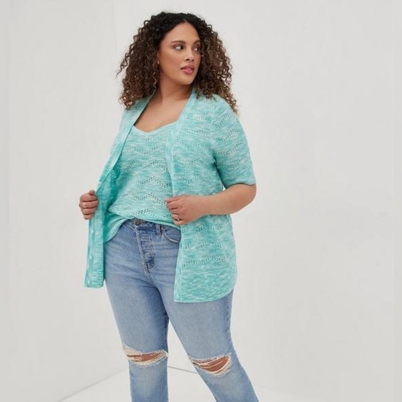 Torrid Pointelle Cardigan V-Neck Short Sleeve Sweater size 2X - Picture 1 of 11